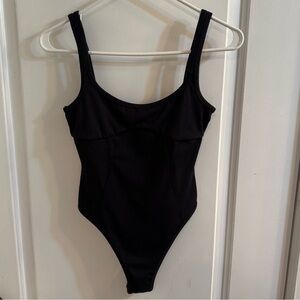 For Love & Lemons Ribbed Tank Thong Bodysuit Black Small